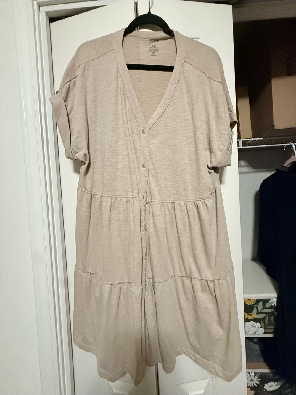 Light Taupe Button-Front Tiered Women's dress